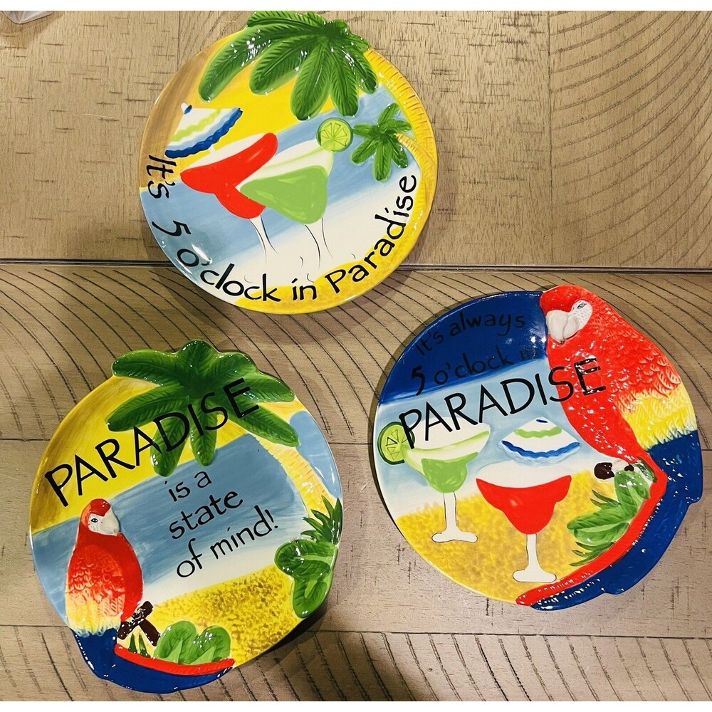 Plates Young's Heartfelt Kitchen Creations 3 Tropical Motif Appetizer Plates 8"